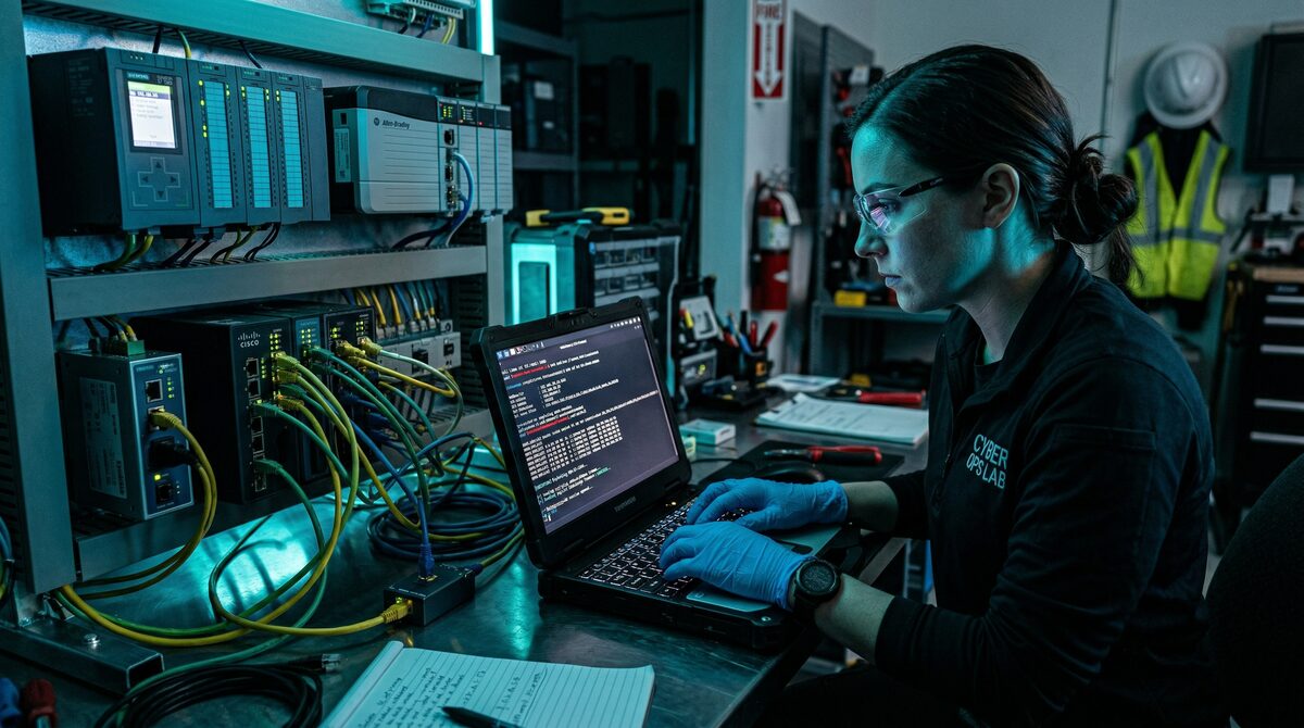 ICS penetration testing setup with industrial control system SCADA interface and testing tools